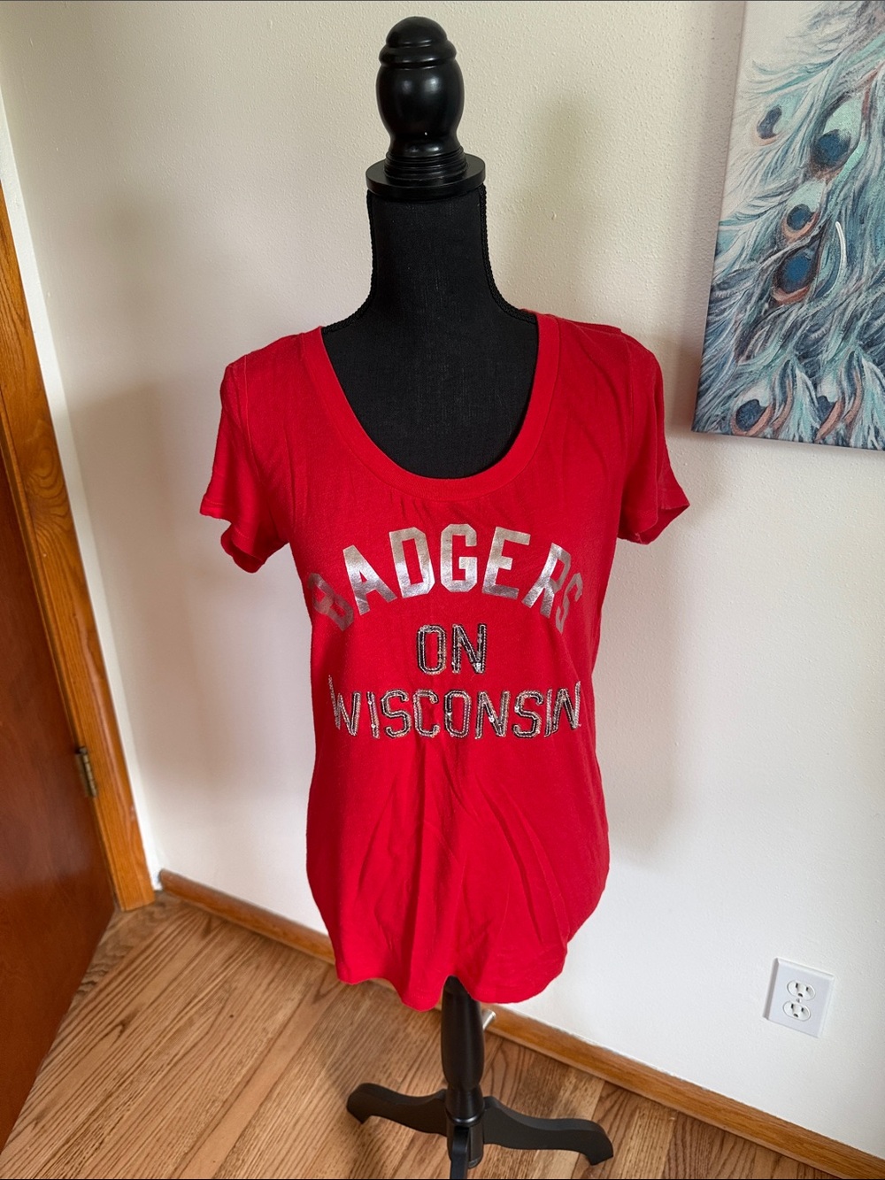 5th & Ocean Red Scoop Neck 'Badgers on Wisconsin' Tee